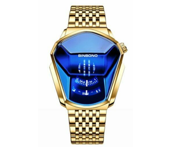 Express Delivery - Diamond Style Waterproof Quartz Wristwatch- Gold and Blue - ID 78629