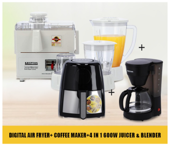 Krypton KNAF6227 Digital Air Fryer 1500W 3.5L - Black + Krypton KNB6021 4 In 1 600W Juicer & Blender With Powerful Motor - White + Krypton KNCM6232 Coffee Maker 1.25L - Black in UAE