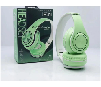 P39 Macaron Colored Hi-Fi Bluetooth Heavy Bass Wireless Headphones - Green in UAE