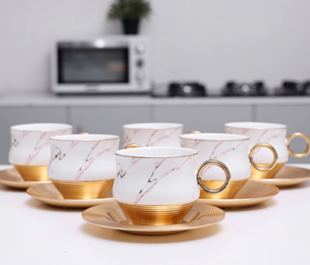 Royalford RF9637 Porcelain Cup And Saucer - White And Gold in UAE