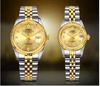 Express Delivery - Casual Couple 1717 Watches for Women and Men Analog Quartz Wrist Watch - Gold - ID 78636