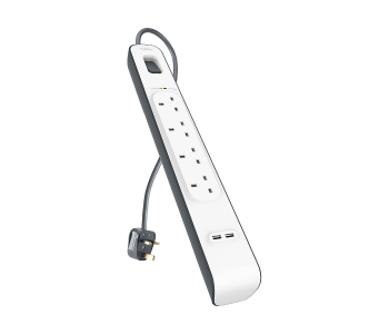 Express Delivery - Belkin BL-SRG-4OT-2USBUK 4 Outlet Surge Protection Strip with 2 Meter Power Cord - White - ID 83184