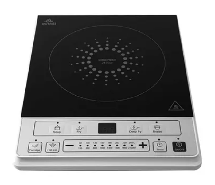 Evvoli EVKA-IH106S 2100W Induction Hob Soft Touch Control With 8 Stage Power Setting And 6 Cooking Programs - Black And Silver in UAE
