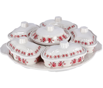 Royalford RF9994 14 Piece Rotating Serving Tray Garden – White And Red in UAE