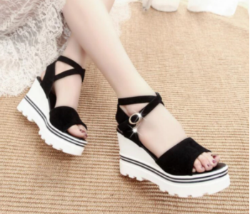 Express Delivery - New Summer High Heels Wedges EU35 for Women – Black - ID 82722