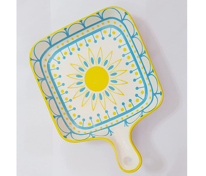 Handpainted Square Ceramic Serving Plate - Blue And Yellow in UAE
