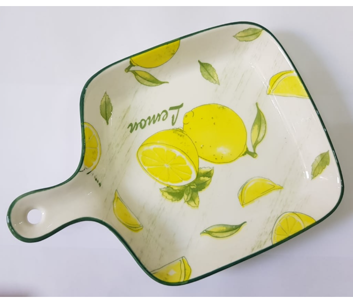 Lemon Handpainted Ceramic Serving Plate – Yellow And Green in UAE