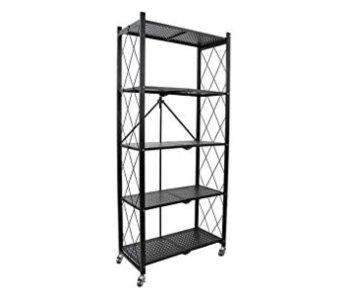 Foldable 5 Tier Storage Shelf Unit With Wheel - Black in UAE