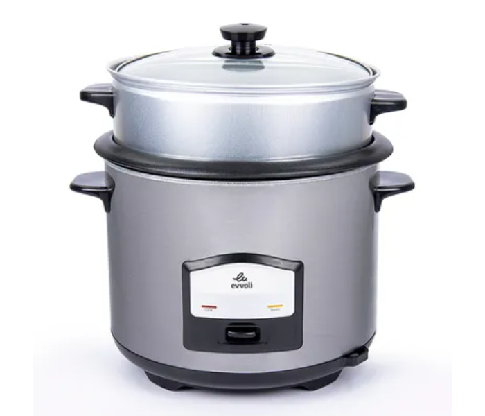 Evvoli EVKA-RC6501S 750W 6.5 Litter Up To 12 Cup Of Rice Non-Stick 2 In 1 Rice Cooker With Steamer - Black And Silver in UAE