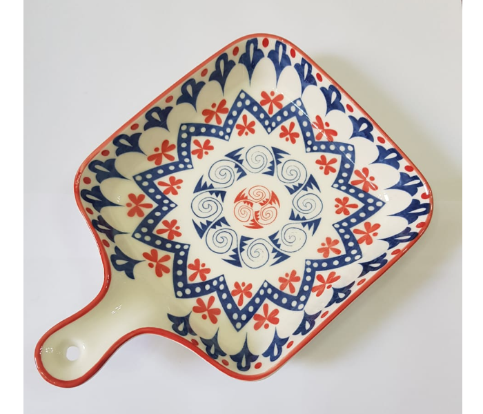 Handpainted Square Ceramic Serving Plate - Red And Blue in UAE