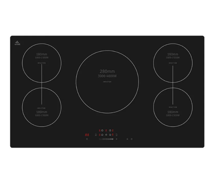 Evvoli EVBI-IH905B Bulit-In Induction Hob 5 Burners Soft Touch Control With 9 Stage Power Setting And Saftey Switch - Black in UAE