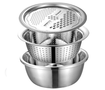 3 Pieces Stainless Steel Bowl With Lid - Stainless Steel in UAE