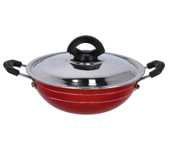 Royalford RF10005 18cm Nonstick Mini Kadai With Stainless Steel Lid - Red in UAE