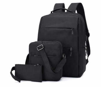 Ozy Set Of 3 Backpack 15.6inch USB Charging Laptop Bag - Black in KSA