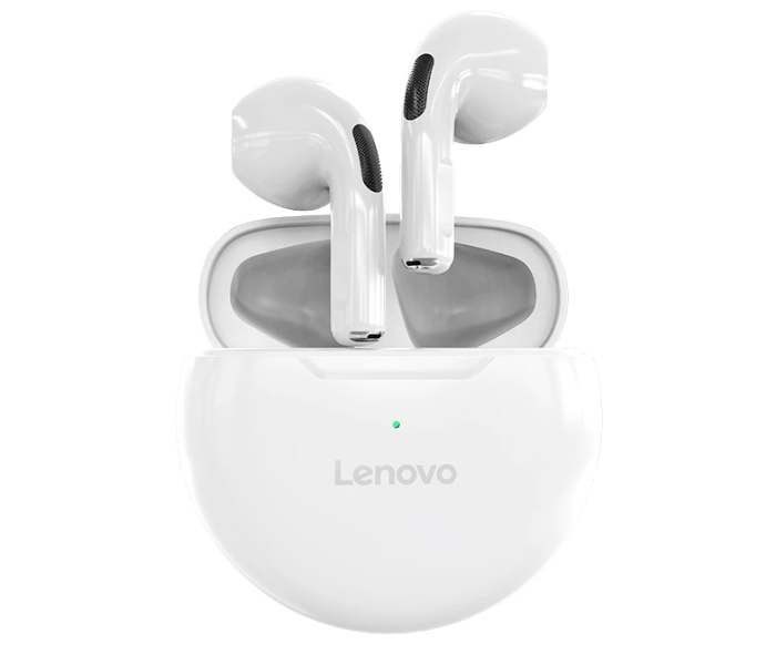 Express Delivery - Lenovo HT38-WH Lenovo Bluetooth 5.0 Hands-Free True Wireless Stereo Half In-Ear Earphones with Deep Bass, Intelligent Noise reduction and Touch Control for Calling and Listening Music - White - ID 84643