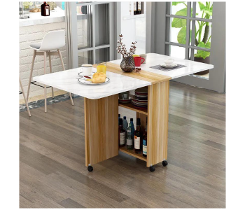 3 In 1 Rolling Dining Table Set Marble Folding Dining Table Movable Wood Office Table Kitchen Storage - Wood And White in OMAN