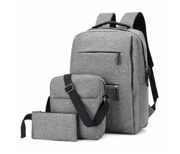 Ozy Set Of 3 Backpack 15.6inch USB Charging Laptop Bag - Grey in KSA