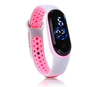 Express Delivery - Jongo Perfect OK Dot Strap Band LED Watch - Grey and Pink - ID 84238