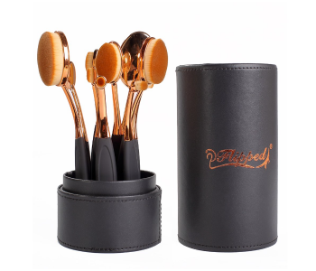 Miss Beauty 50236 Set Of 10 Pieces Flipped Oval Makeup Brushes Set - Black And Gold in OMAN