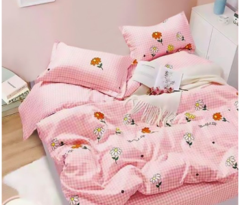 JA158-35 Cotton Double Size Bedsheet With Quilt Cover And Pillow Case 4 Pcs- Pink in KSA