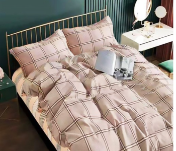 JA158-42 Cotton Double Size Bedsheet With Quilt Cover And Pillow Case 4 Pcs- Beige in KSA