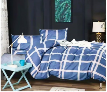 JA158-41 Cotton Double Size Bedsheet With Quilt Cover And Pillow Case 4 Pcs- Blue in KSA