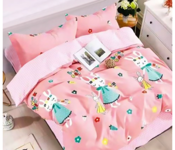 JA158-48 Cotton Double Size Bedsheet With Quilt Cover And Pillow Case 4 Pcs- Pink in KSA