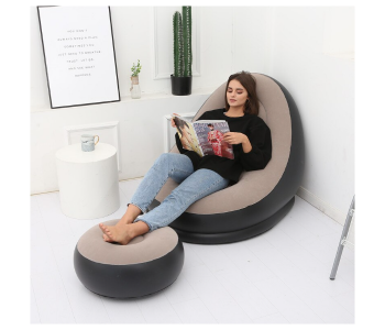 New Arrivals For INTEX ZX-68564  2 In 1 Chair Air Sofa Ultralounge JA184 Inflatable Chair Combination Sofa with Footrest - Black and Beige - ID 90595