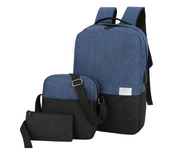 Simple Design Set Of 3 Pieces Light Weight Oxford Polyester Fabric Laptop Bag - Black And Blue in KSA