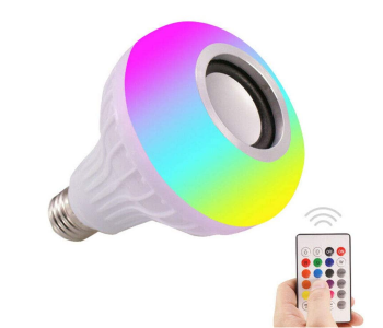 Express Delivery - Stylish 12W Wireless Bluetooth Multicolor Smart LED Lamp Speaker with Remote Control - White - ID 88684