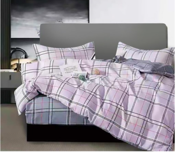 JA158-33 Cotton Double Size Bedsheet With Quilt Cover And Pillow Case 4 Pcs- Grey in KSA