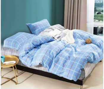 JA158-38 Cotton Double Size Bedsheet With Quilt Cover And Pillow Case 4 Pcs- Blue in KSA