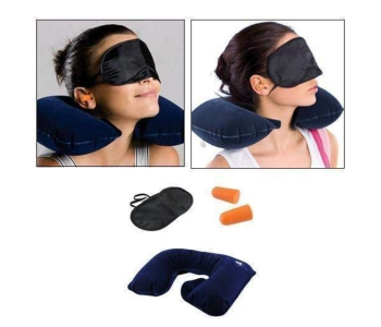 Express Delivery - 3 in 1 Travel Selection Comfort Fabric Neck Pillow Eye Shade Mask Ear Plugs for Men and Women - ID 88411