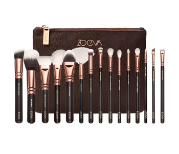 Face And Eye Makeup Brush Set Of 15 Pieces - Black And Rosegold in UAE