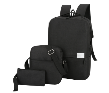 Simple Design Set Of 3 Pieces Light Weight Oxford Polyester Fabric Laptop Bag - Black in KSA