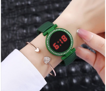 Elastic Metal Strap LED Watch JA156-4 - Green in KSA