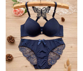 Beautiful Butterfly Embroidered Bridal Wired Lingerie EU 36 - Blue in OMAN