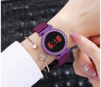 Elastic Metal Strap LED Watch JA156-1 - Purple in KSA