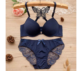 Express Delivery - Beautiful Butterfly Embroidered Bridal Wired Lingerie EU 38 - Blue - ID 91917