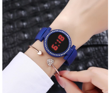 Elastic Metal Strap LED Watch JA156-6 - Blue in KSA
