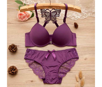 Express Delivery - Beautiful Butterfly Embroidered Bridal Wired Lingerie EU 40 - Purple - ID 91913