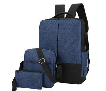 Set Of 3 Travel 15.6 Inch USB Charging Laptop Backpack - Blue in KSA
