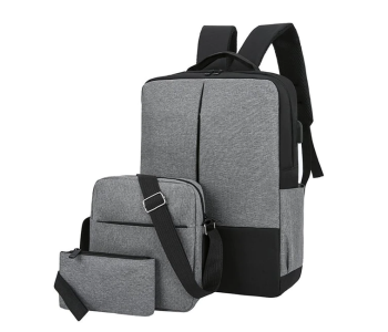 Set Of 3 Travel 15.6 Inch USB Charging Laptop Backpack - Grey in KSA
