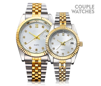 Casual Couple Watches For Women And Men Analog Quartz Wrist Watch - Silver in KSA