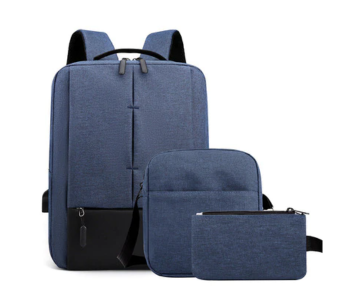 Set Of 3 Backpack 15.6 Inch USB Charging Laptop Bag - Blue in KSA