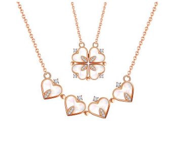 Express Delivery -  FN-Leaf Clover Heart 2 in 1 Magnetic Pendant Necklace for Women and Girls - ID 94806