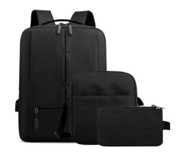 Set Of 3 Backpack 15.6 Inch USB Charging Laptop Bag - Black in KSA