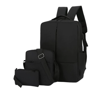 Set Of 3 Travel 15.6 Inch USB Charging Laptop Backpack - Black in KSA