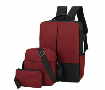 Set Of 3 Travel 15.6 Inch USB Charging Laptop Backpack - Red in KSA