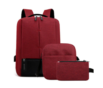 Set Of 3 Backpack 15.6 Inch USB Charging Laptop Bag - Red in KSA